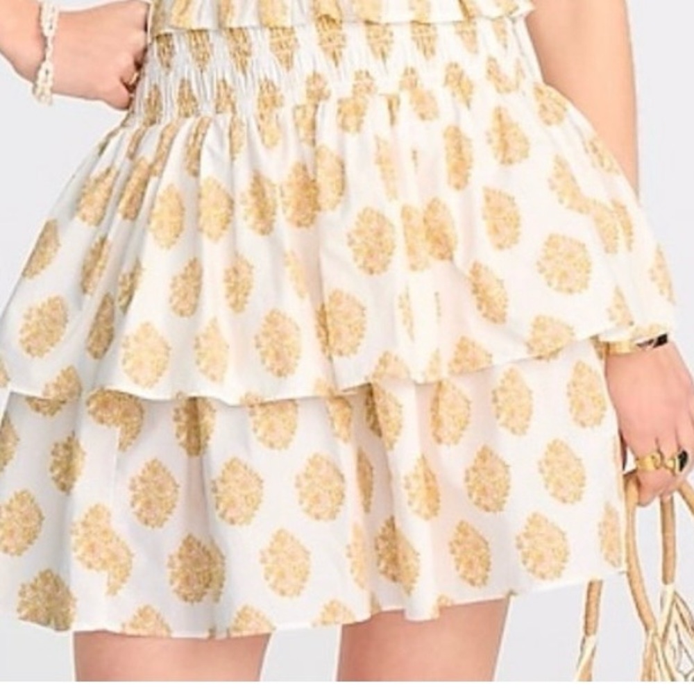 J. Crew Organic Cotton Smock block print Cream and Gold A-Line Skirt